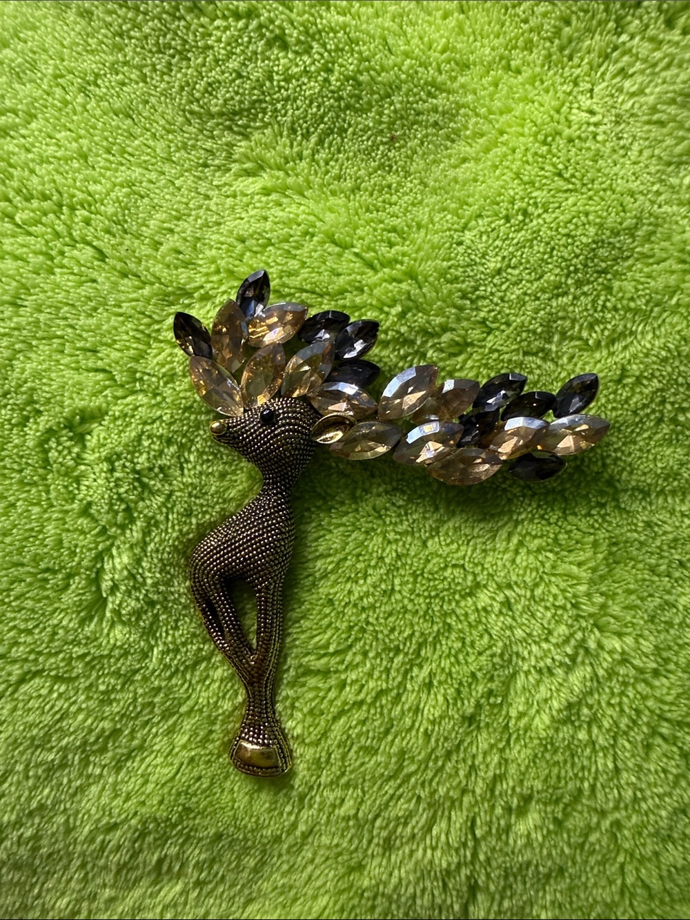 Crystal Antler Deer Brooch - Gold and Smoke